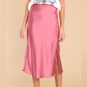 Rose Pink Satin Midi Skirt NWOT